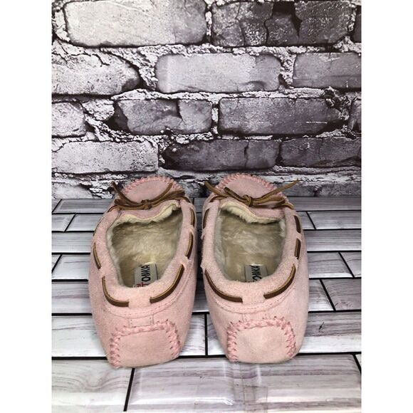 MINNETONKA Pink Rawhide Lace Cally Slip On Leather Moccasins Women Sz 8M US/39EU - Picture 6 of 16